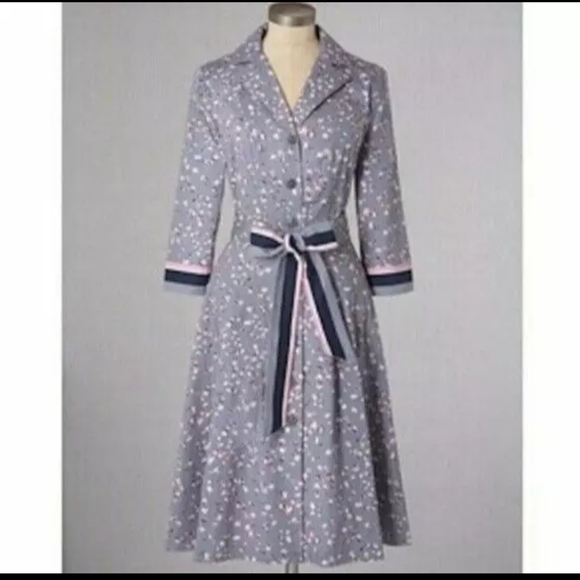 Boden Dresses & Skirts - Boden Riviera Gray Floral Print Cotton Poplin Belted Shirt Dress